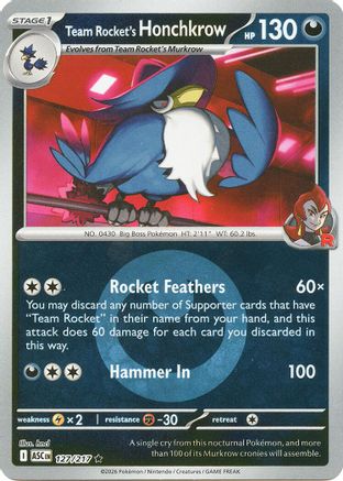 Team Rocket's Honchkrow (Energy Symbol Pattern) 127  - Reverse Holofoil ME Ascended Heroes - Rare