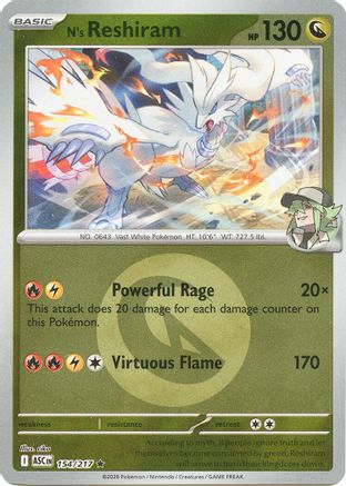 N's Reshiram (Energy Symbol Pattern) 154  - Reverse Holofoil ME Ascended Heroes - Rare