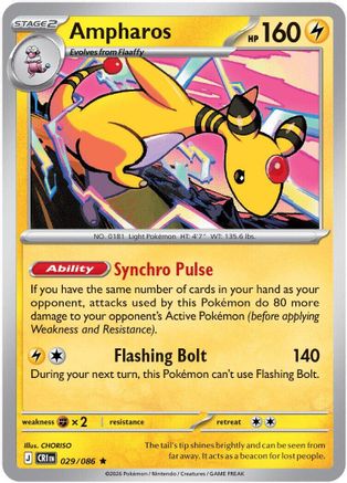 Ampharos 029/086  - Reverse Holofoil ME04 Chaos Rising - Rare