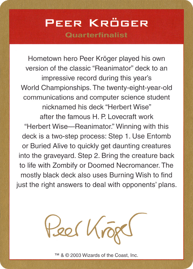 2003 Peer Kroger Biography Card (WCD-) - World Championship Decks 2003