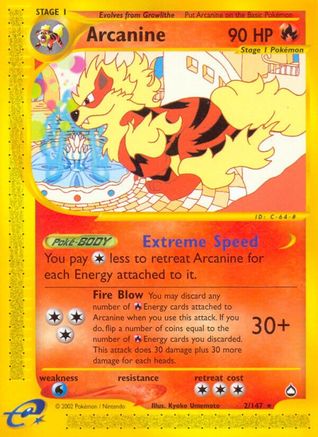 Arcanine  - Reverse Holofoil Aquapolis - Rare
