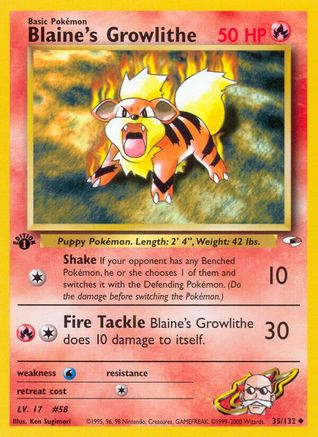 Blaine's Growlithe (35) (35) 035  - 1st Edition Gym Heroes - Uncommon