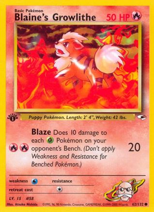 Blaine's Growlithe (62) (62) 062  - 1st Edition Gym Heroes - Common