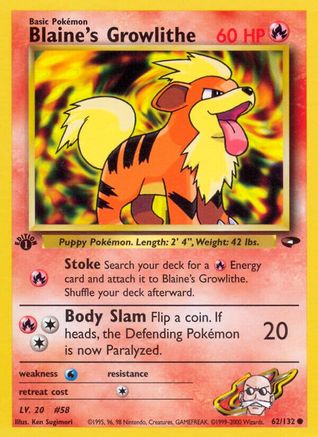Blaine's Growlithe 062  - 1st Edition Gym Challenge - Common