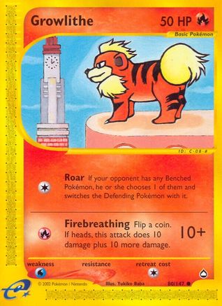Growlithe (80)  - Reverse Holofoil Aquapolis - Common