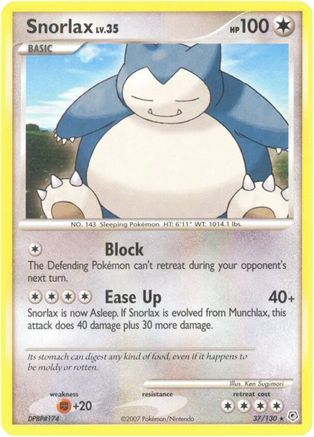 Snorlax 037/130  - Reverse Holofoil Diamond and Pearl - Rare