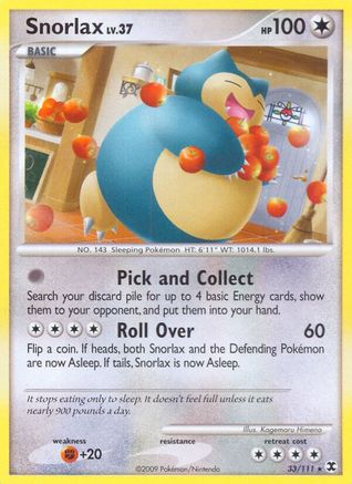 Snorlax (33)/111  - Reverse Holofoil Rising Rivals - Rare