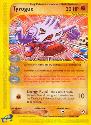 Tyrogue  - Reverse Holofoil Aquapolis - Uncommon