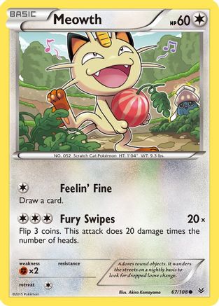 Meowth 067  - Reverse Holofoil XY  Roaring Skies - Common