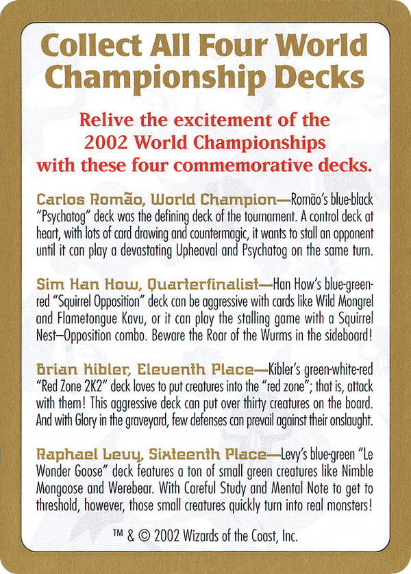 2002 World Championship Advertisement Card (WCD-) - World Championship Decks 2002