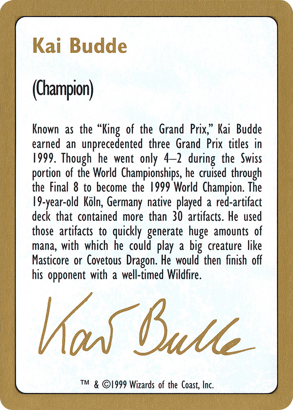 1999 Kai Budde Biography Card (WCD-) - World Championship Decks 1999