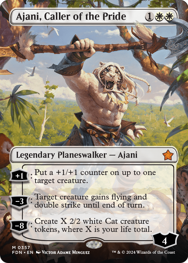 Ajani, Caller of the Pride (Borderless) (FDN-357) - Foundations Foil