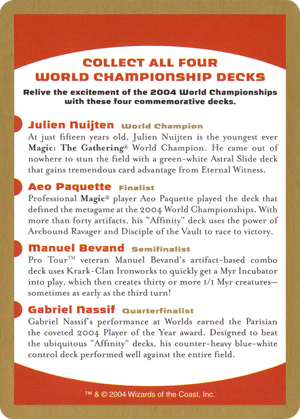 2004 World Championship Advertisement Card (WCD-) - World Championship Decks 2004