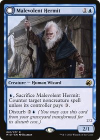 Malevolent Hermit (MID-061) - Innistrad: Midnight Hunt: (Double Faced Transform) Foil